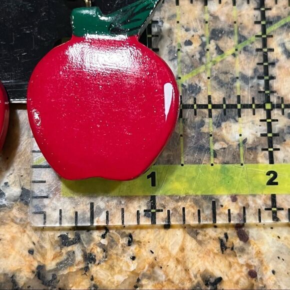 Vintage Wooden Apple Earrings Hand Painted Philippines Teacher - Picture 4 of 5